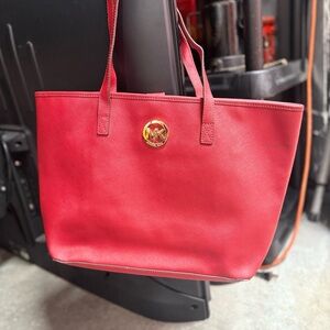 Michael Kors Bold Red Tote with Gold Accent